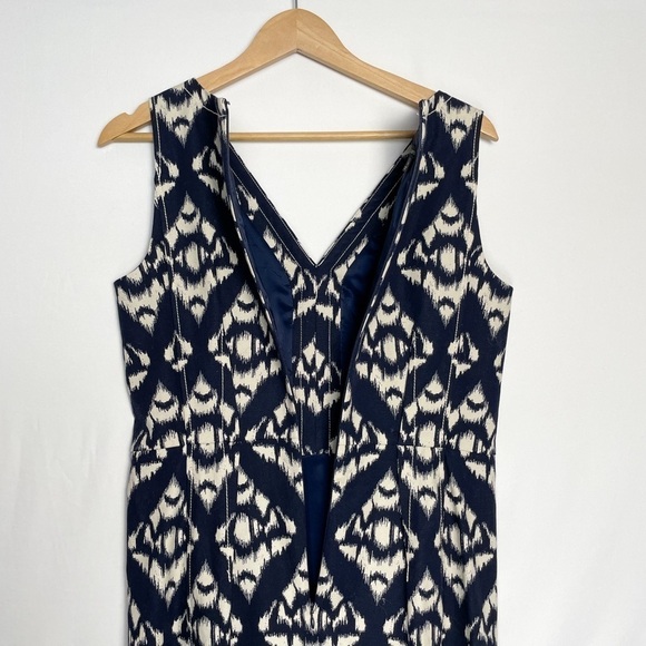 Talbots sz. 10 stretch navy blue and white ikat patterned dress l easter, office - Picture 10 of 16